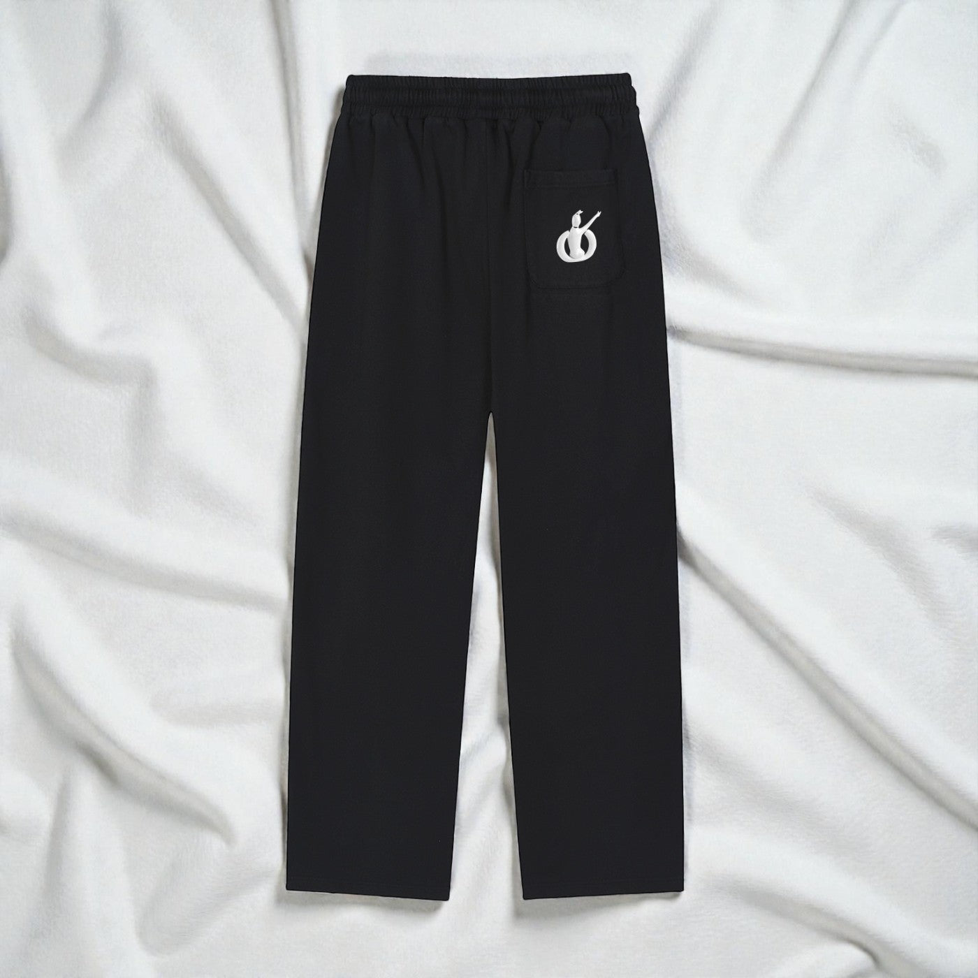 MONROE STORE Pantalones negros de algodón y poliéster con cordón y logo blanco bordado en el bolsillo trasero.