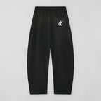 MONROE STORE pantalones negros de pierna ancha de algodón y poliéster con cordón y bolsillo trasero