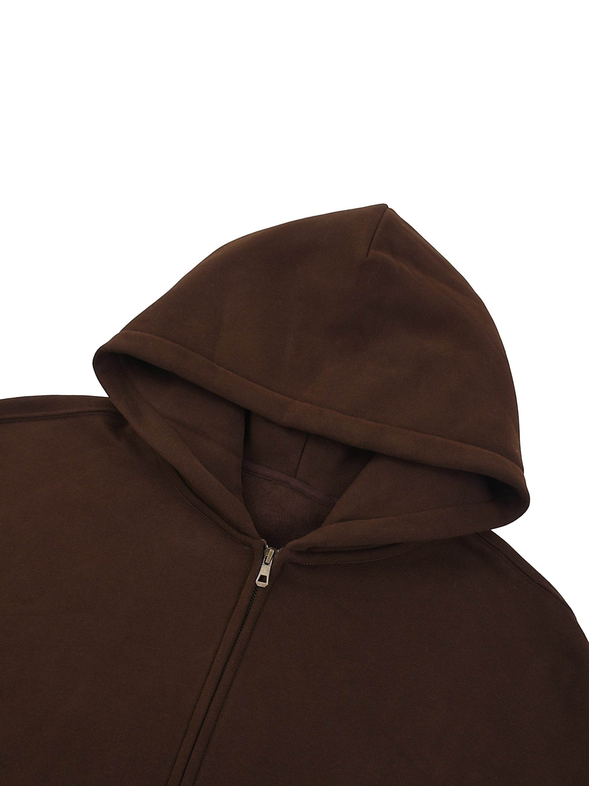 MONROE STORE sudadera con capucha marrón de gran tamaño con cremallera completa y mezcla de algodón y poliéster.