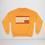 MONROE STORE sudadera amarilla de algodón y poliéster con texto "DANCE WITH ME" en blanco y rojo.