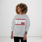 MONROE STORE sudadera gris de algodón y poliéster con texto "DANCE WITH ME" en rojo y blanco, cuello redondo, ajuste regular.