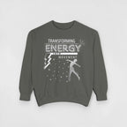 Sudadera gris MONROE STORE con estampado Transforming Energy Into Movement, estilo unisex y diseño motivacional.