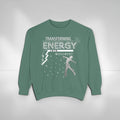 Sudadera verde MONROE STORE con estampado Transforming Energy, diseño unisex de algodón cómodo para hacer ejercicio.