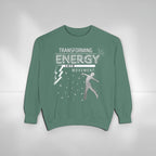 Sudadera verde MONROE STORE con estampado Transforming Energy, diseño unisex de algodón cómodo para hacer ejercicio.
