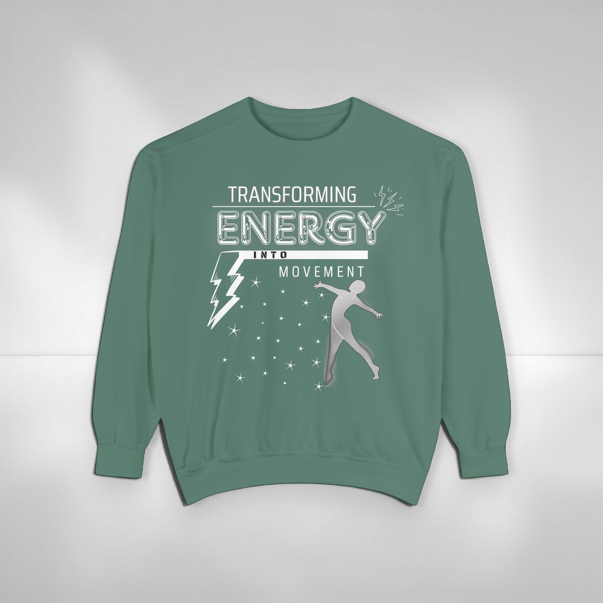 Sudadera verde MONROE STORE con estampado Transforming Energy, diseño unisex de algodón cómodo para hacer ejercicio.