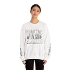 MONROE STORE sudadera blanca de algodón y poliéster con estampado "BUNKING WHACKING WAAACKING" y rayas en las mangas.