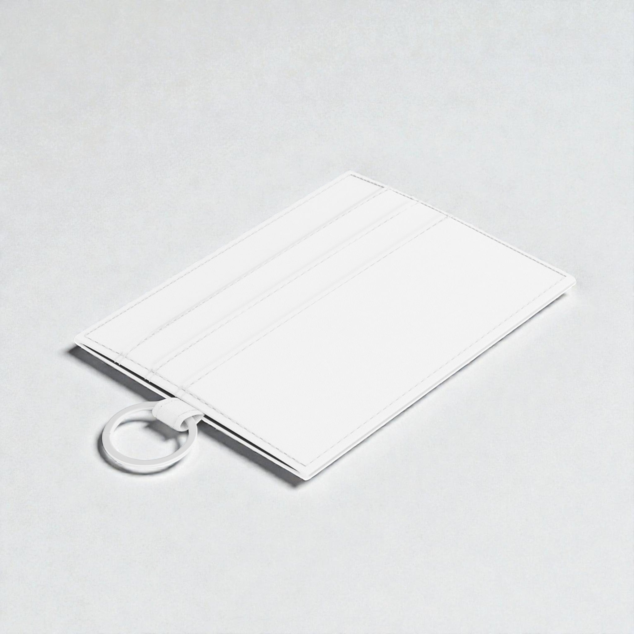 Tarjetero blanco de piel sintética MONROE STORE con anilla y múltiples ranuras para tarjetas.