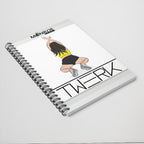 MONROE STORE Twerk Spiral Notebook, ruled lines, 118 pages, 6" x 8", with graphic of dancer in yellow top and black shorts.