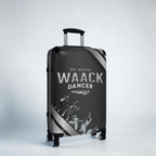 Maleta de viaje negra con ruedas y mango ajustable, diseño robusto y elegante, perfecta para bailar en competencias y viajes.