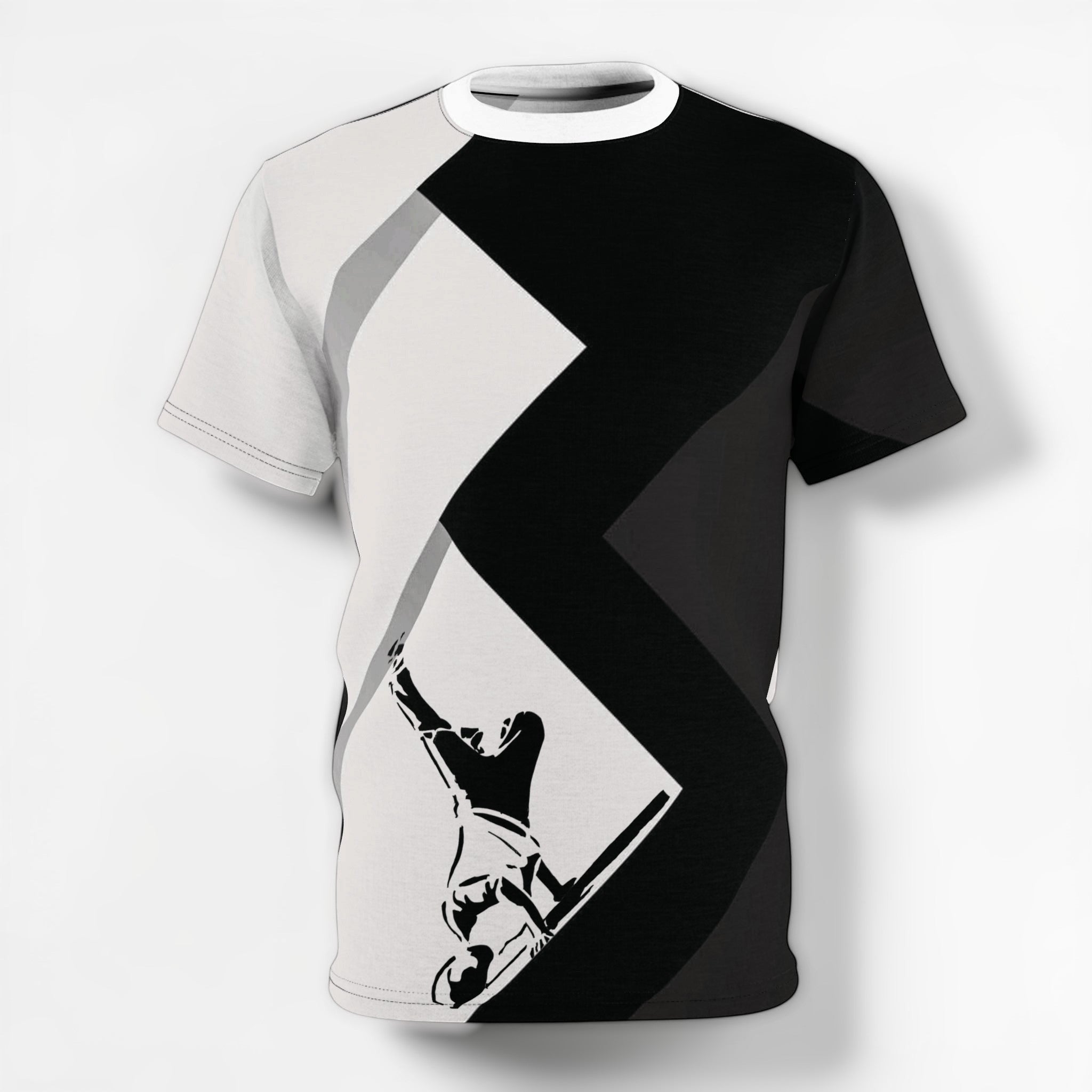 MONROE STORE Waacking Queen Cut & Sew Tee, black, white, and grey abstract graphic with dancer silhouette, 100% polyester.