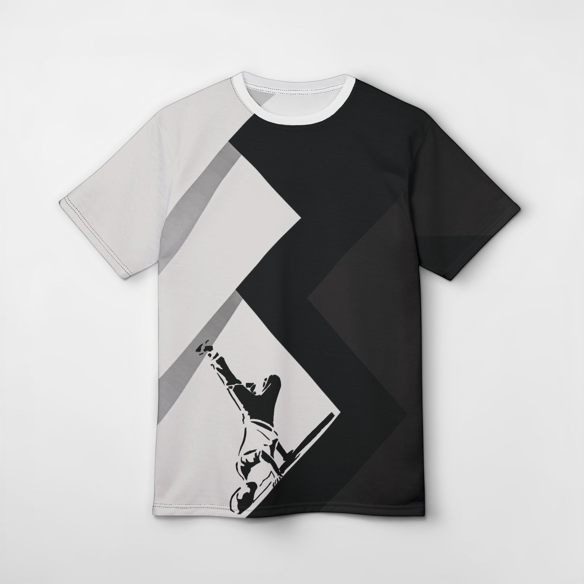 MONROE STORE Waacking Queen Cut & Sew Tee, black and white geometric print with dancer silhouette, 100% polyester
