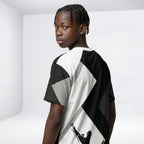 MONROE STORE Waacking Queen Cut & Sew Tee: black, white, and grey geometric pattern with a dancer graphic. 100% polyester.