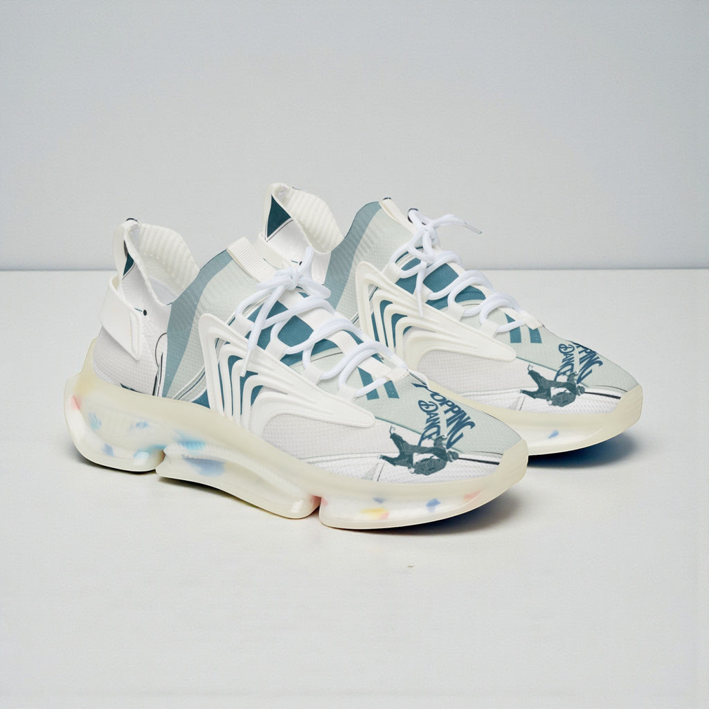 MONROE STORE Zapatillas deportivas blancas y azules con estampado de baile, malla transpirable, suela de EVA
