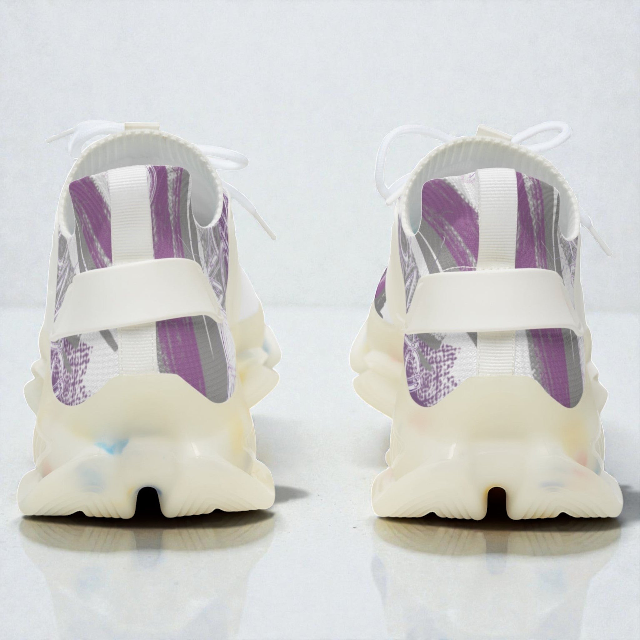 MONROE STORE zapatillas deportivas de malla para mujer con estampado abstracto morado y blanco, suela gruesa