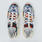 MONROE STORE zapatillas deportivas de malla para hombre con estampado de grafiti hip hop en blanco, naranja y azul.