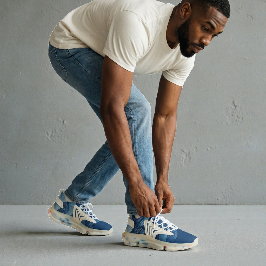 MONROE STORE zapatillas deportivas de malla para hombre con estampado abstracto azul y blanco, suela de EVA, ideales para gimnasio o uso casual.