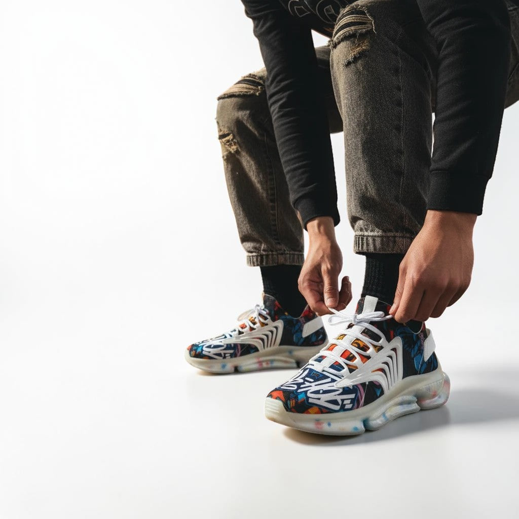 MONROE STORE zapatillas deportivas de malla para hombre con estampado hip hop y suela gruesa