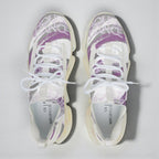 Zapatillas deportivas MONROE STORE blancas y moradas con estampado "House Dance", malla transpirable y suela de goma.
