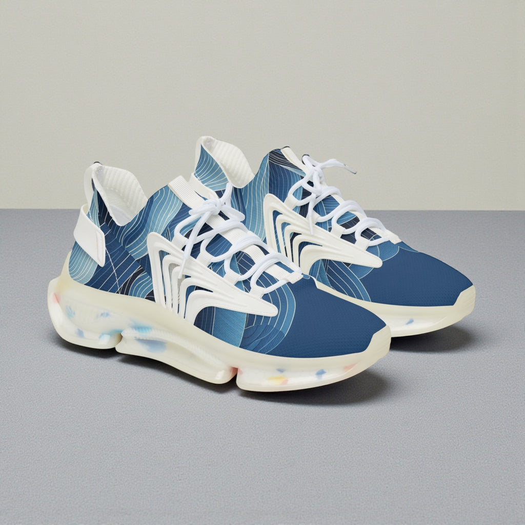 MONROE STORE zapatillas deportivas de malla para hombre con estampado abstracto azul y blanco, suela de EVA, cordones blancos.