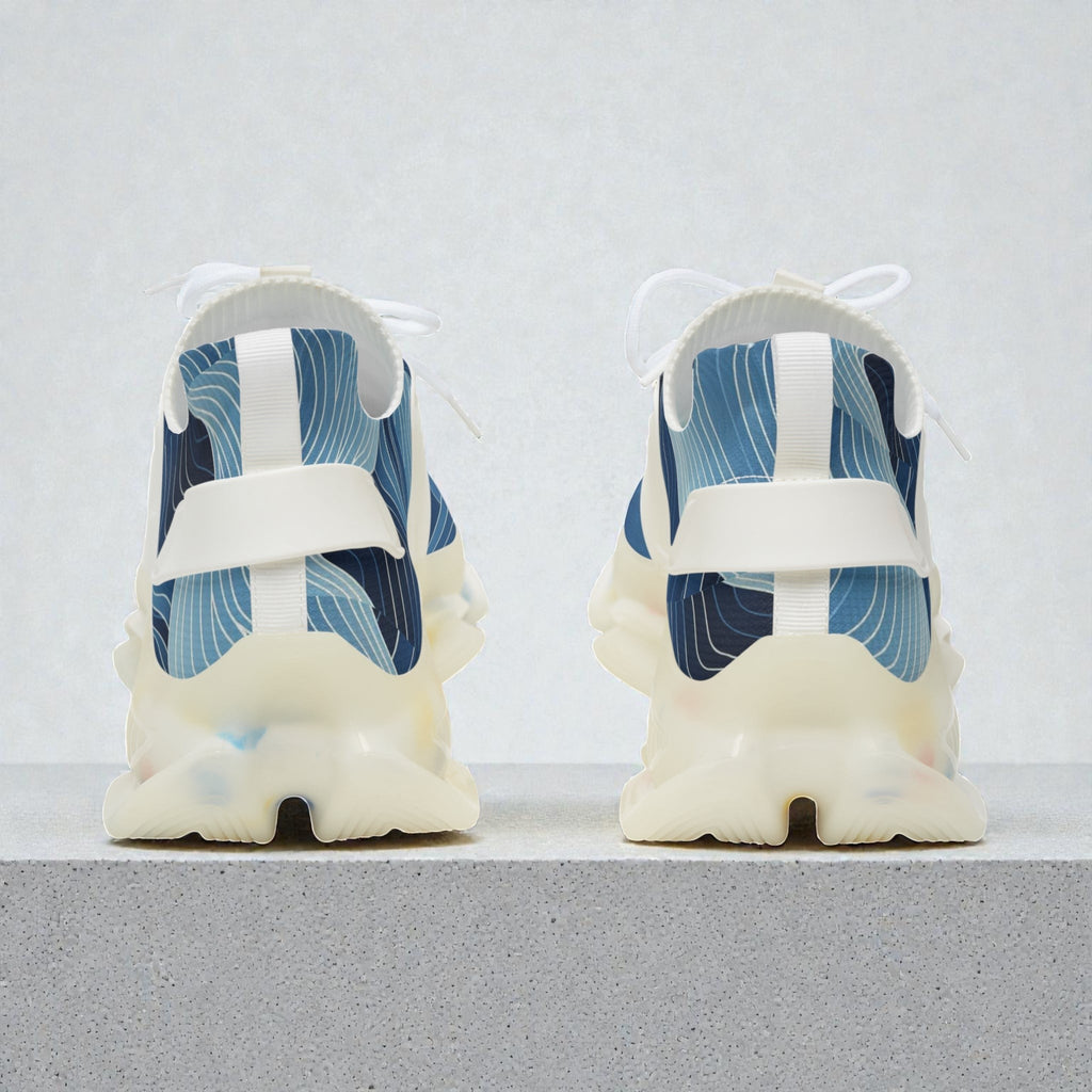 MONROE STORE zapatillas deportivas de malla para hombre con estampado de olas azules y blancas, suela gruesa, cómodas y transpirables.