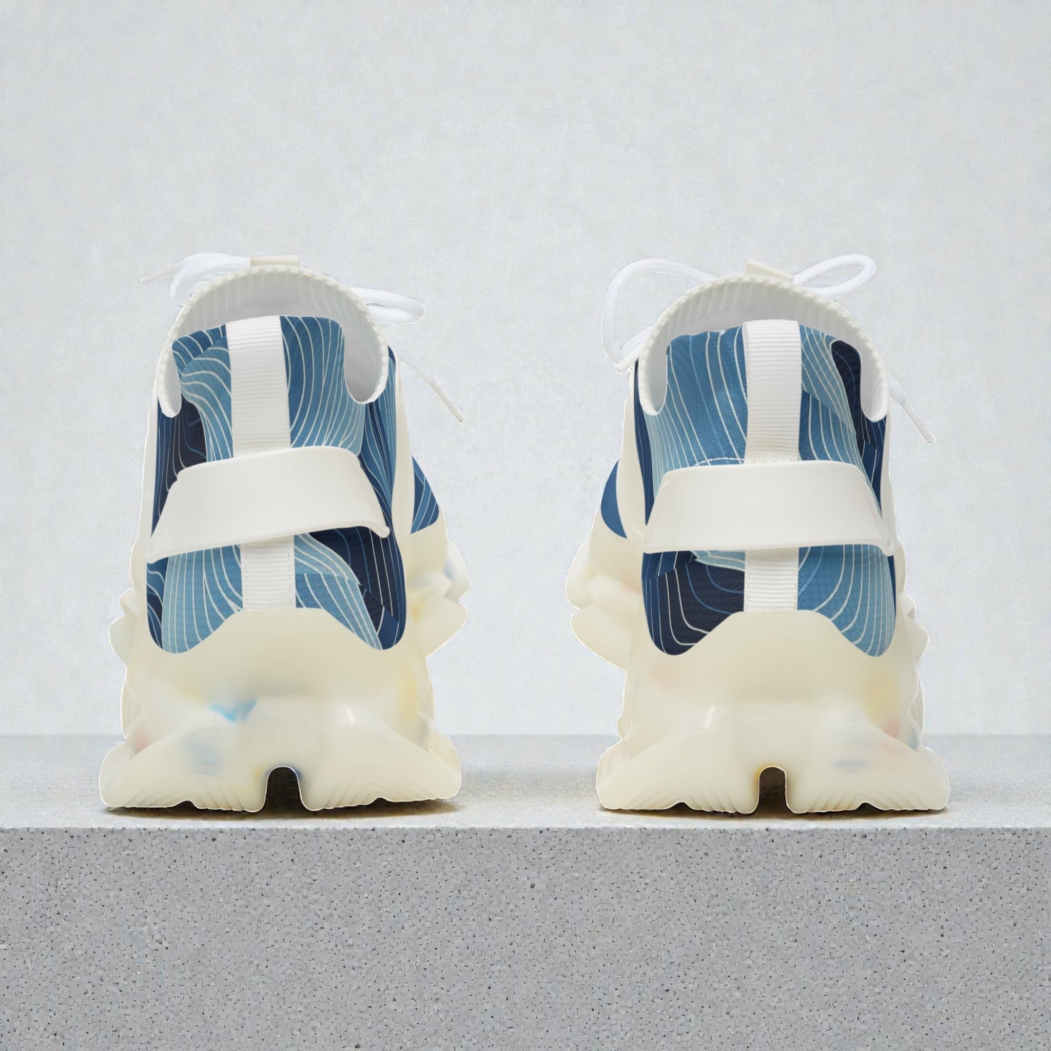 MONROE STORE zapatillas deportivas de malla para hombre con estampado de olas azules y blancas, suela gruesa, cómodas y transpirables.