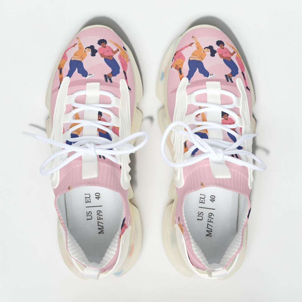 Zapatillas de mujer MONROE STORE con estampado de baile, malla rosa, suela EVA ligera y cordones blancos.
