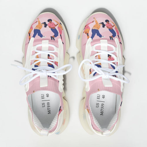 Zapatillas de mujer MONROE STORE con estampado de baile, malla rosa, suela EVA ligera y cordones blancos.