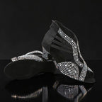 Zapatos de baile MONROE STORE para mujer en negro con diamantes, suela de ante y diseño transpirable para danza.