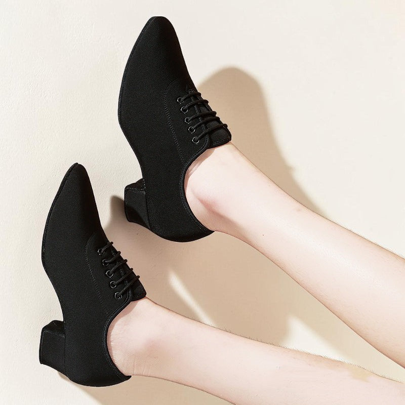 Zapatos de baile MONROE STORE negros de tela Oxford con tacón medio y cordones para danza latina y salón