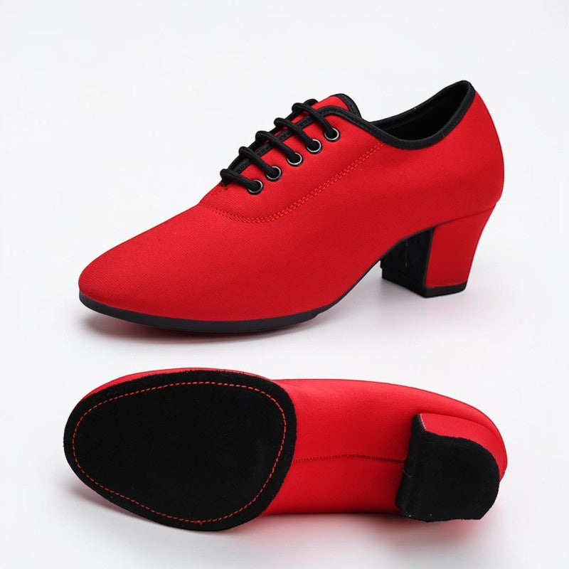Zapatos de baile MONROE STORE rojos de tela Oxford con tacón medio de 5 cm y suela suave para danza latina