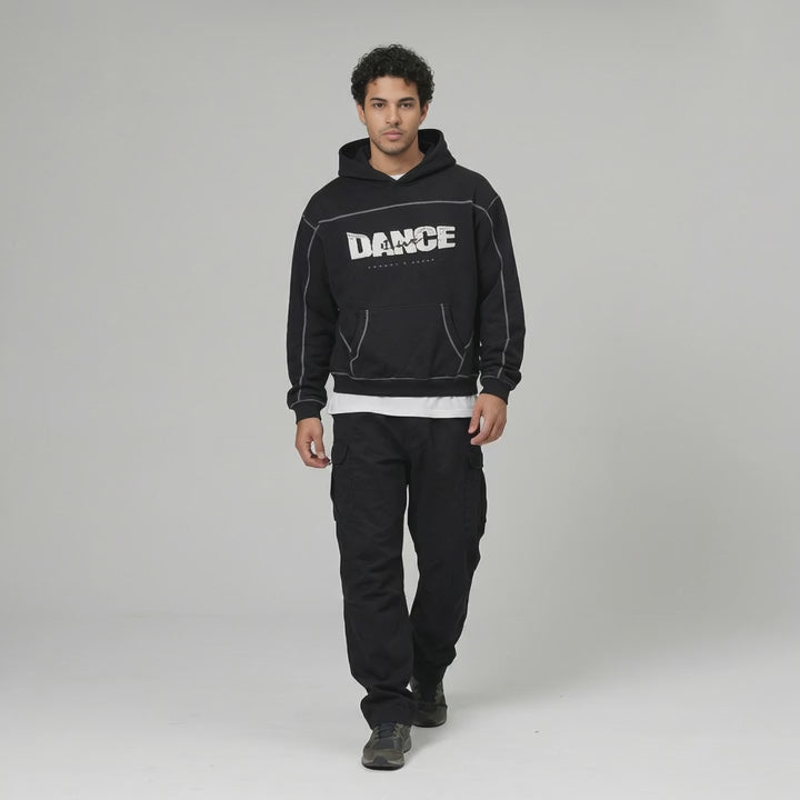 Contrast-Stitched Boxy Fleece Hoodie
